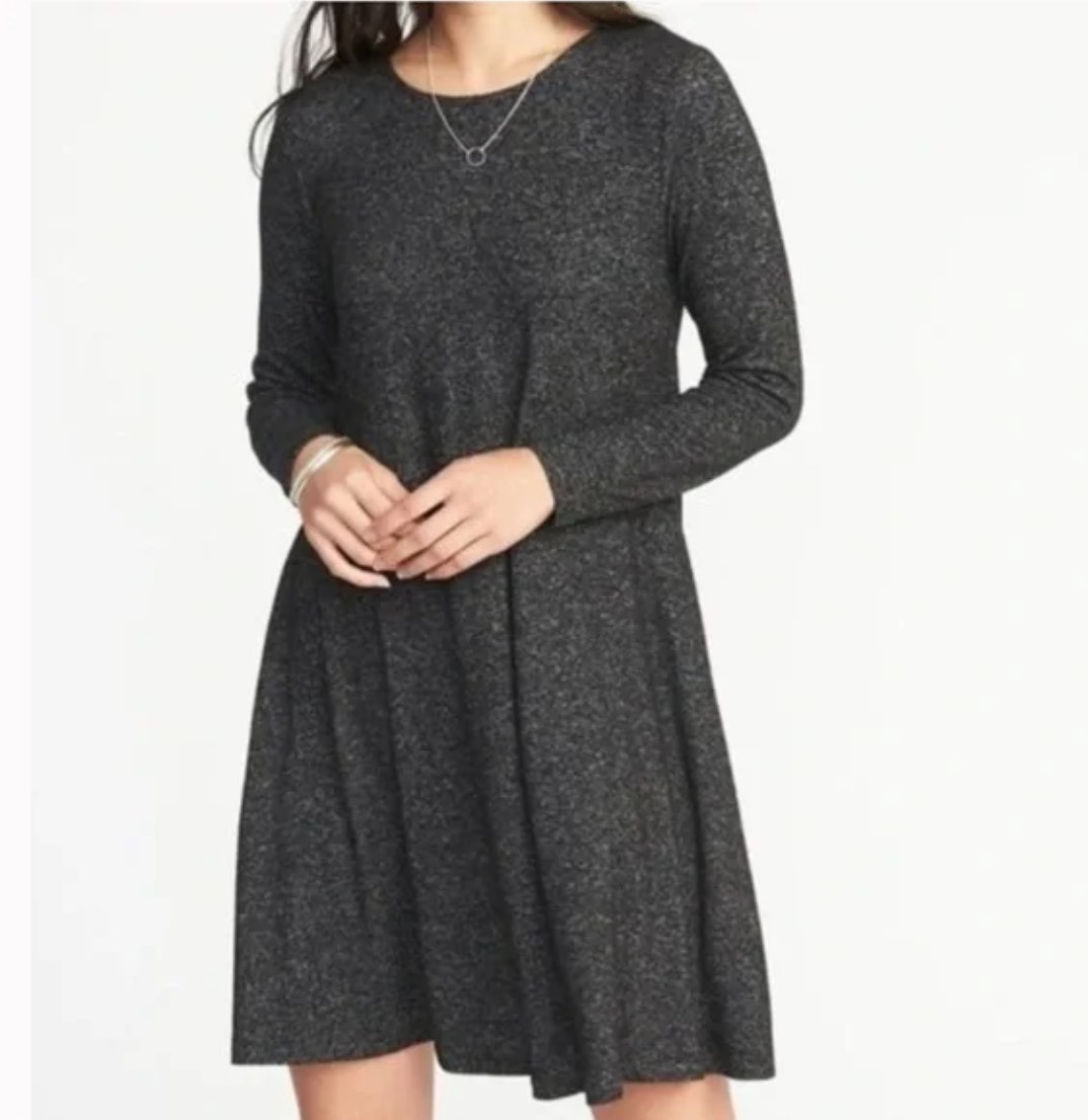 Old Navy Xxl New Long Sleeve Coal Smoke Knit Swing Dress Plus A-Line